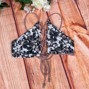 Reversible HighNeck Strappy Floral Bikini Top Ac68